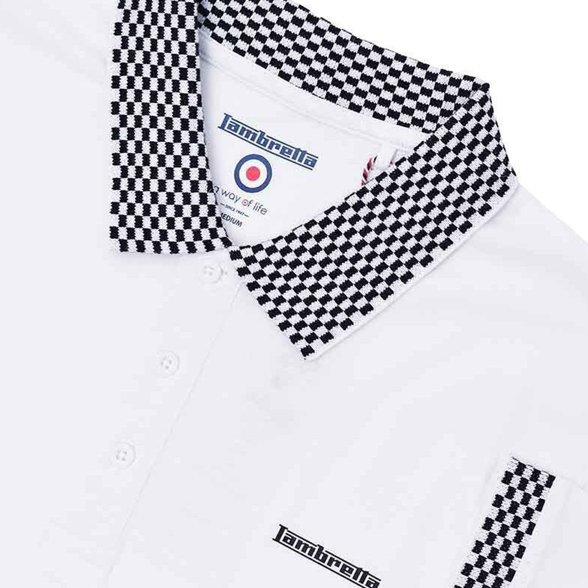 White - Side - Lambretta Mens Two Tone Badge Polo Shirt