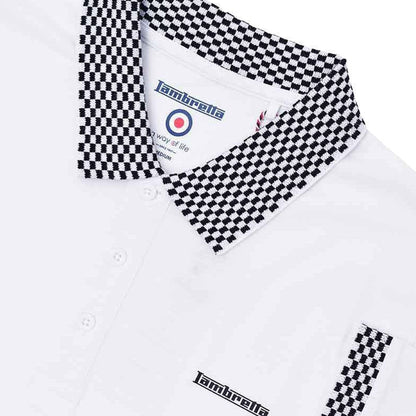 White - Side - Lambretta Mens Two Tone Badge Polo Shirt
