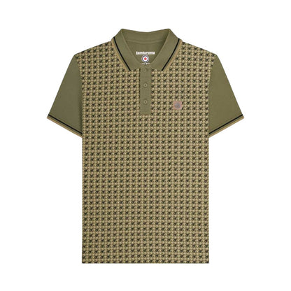 Khaki Green - Front - Lambretta Mens Houndstooth Polo Shirt