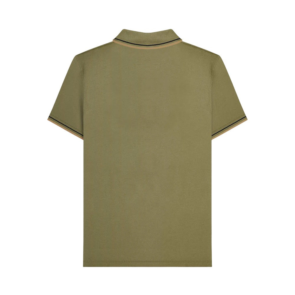 Khaki Green - Back - Lambretta Mens Houndstooth Polo Shirt
