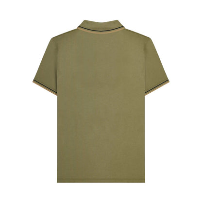 Khaki Green - Back - Lambretta Mens Houndstooth Polo Shirt