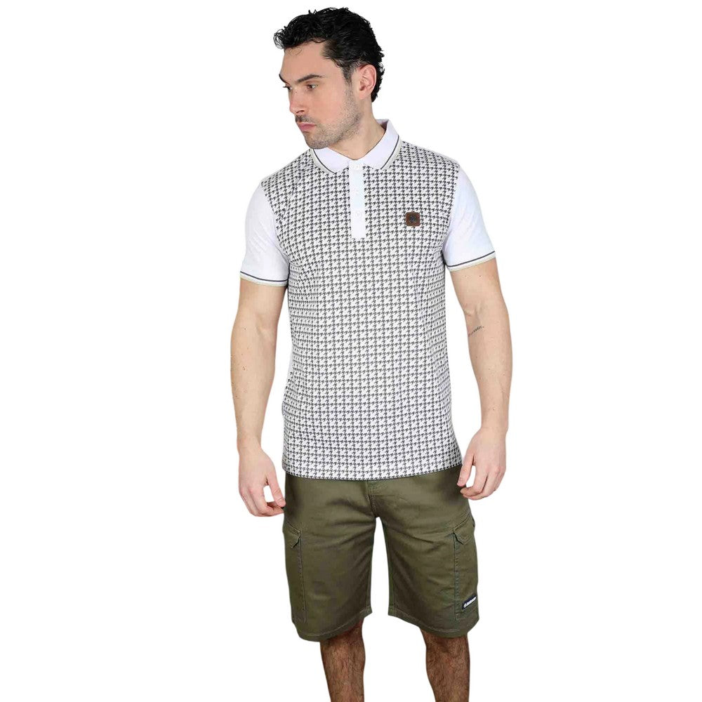 White-Iron-Silver - Side - Lambretta Mens Houndstooth Polo Shirt