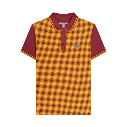 Burgundy-Gold - Front - Lambretta Mens Houndstooth Polo Shirt