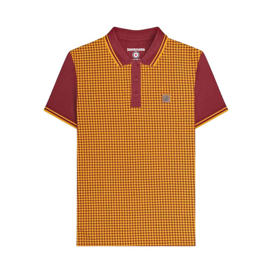 Burgundy-Gold - Front - Lambretta Mens Houndstooth Polo Shirt