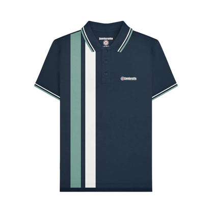 Navy-Smoke Blue - Front - Lambretta Mens Vertical Stripe Polo Shirt