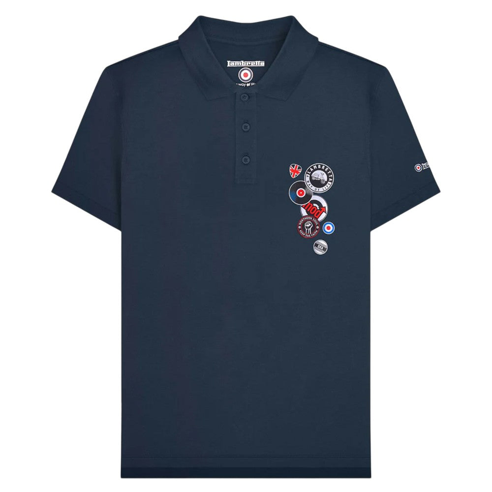 Navy - Front - Lambretta Mens Badge Polo Shirt
