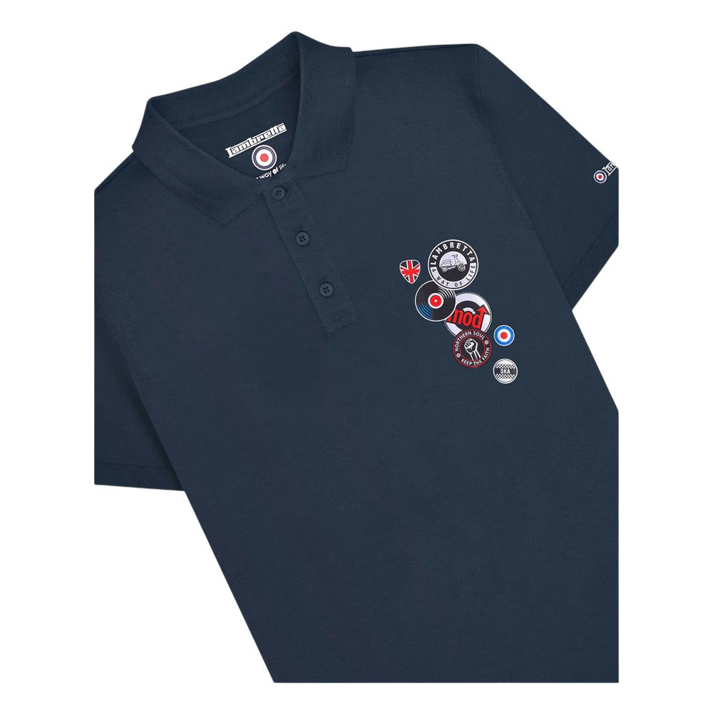 Navy - Side - Lambretta Mens Badge Polo Shirt