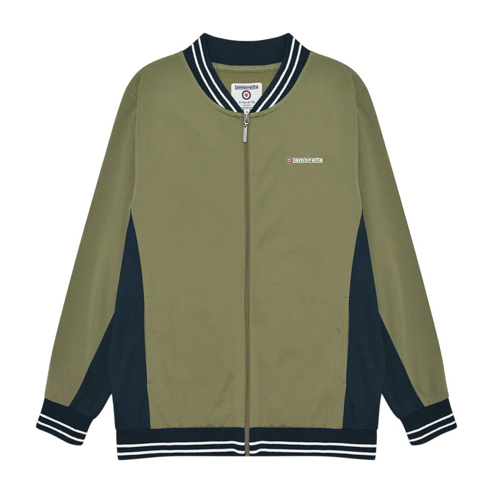 Khaki Green-Dark Navy-White - Front - Lambretta Mens Vintage Jacket
