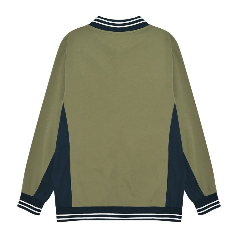 Khaki Green-Dark Navy-White - Back - Lambretta Mens Vintage Jacket