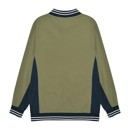Khaki Green-Dark Navy-White - Back - Lambretta Mens Vintage Jacket
