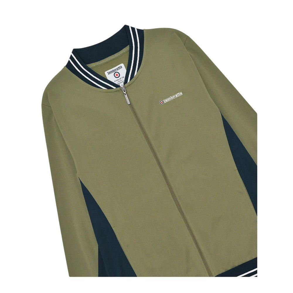 Khaki Green-Dark Navy-White - Side - Lambretta Mens Vintage Jacket