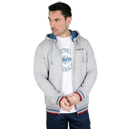 Grey-Dark Blue-Red - Close up - Lambretta Mens Full Zip Hoodie