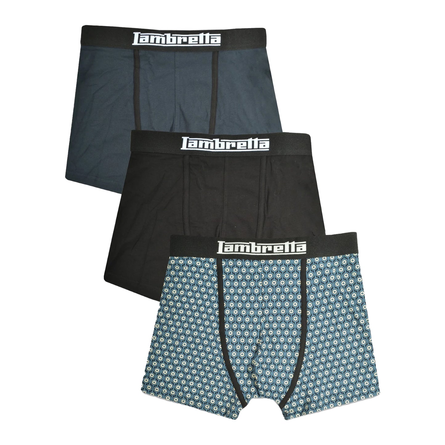 Navy-Silver-Black - Back - Lambretta Mens Target Boxer Shorts (Pack of 3)