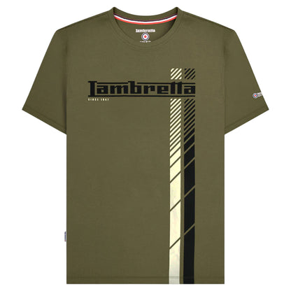 Khaki - Front - Lambretta Mens Racing Stripe T-Shirt