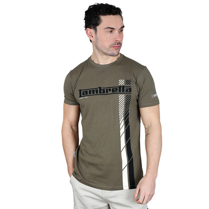 Khaki - Side - Lambretta Mens Racing Stripe T-Shirt
