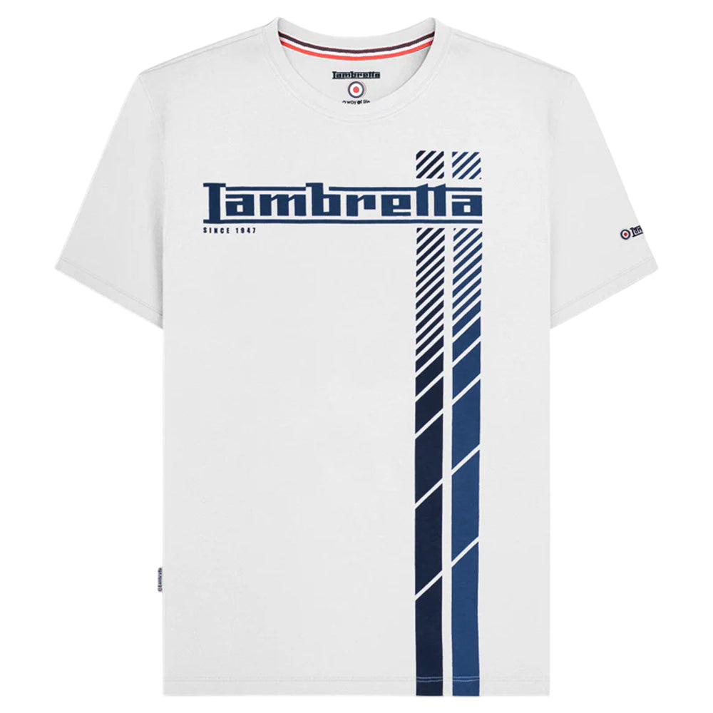 White-Navy-Dark Blue - Front - Lambretta Mens Racing Stripe T-Shirt