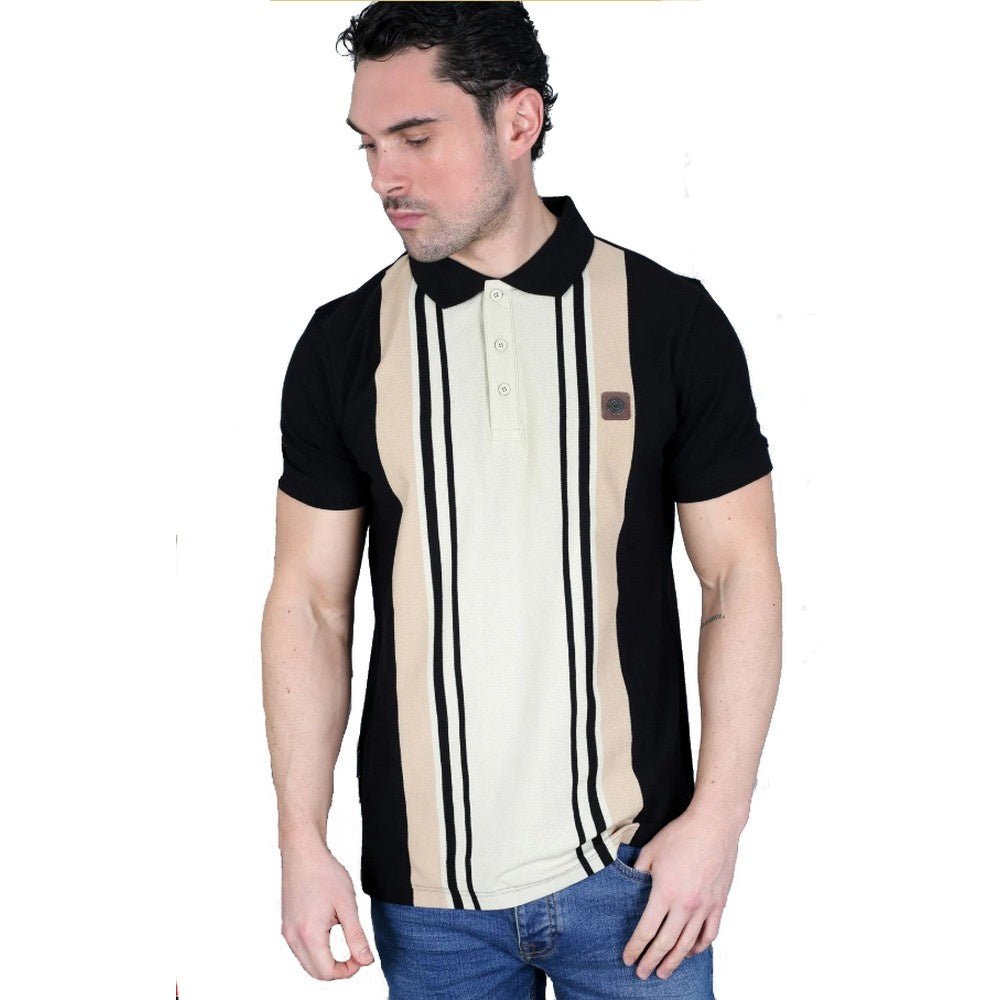 Black-Nomad - Back - Lambretta Mens Classic Yarn Dyed Stripe Logo Polo Shirt