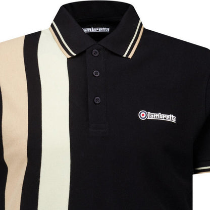 Black-Nomad - Side - Lambretta Mens Classic Yarn Dyed Stripe Logo Polo Shirt