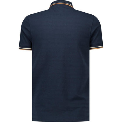 Navy-Smoke Blue - Back - Lambretta Mens Classic Yarn Dyed Stripe Logo Polo Shirt