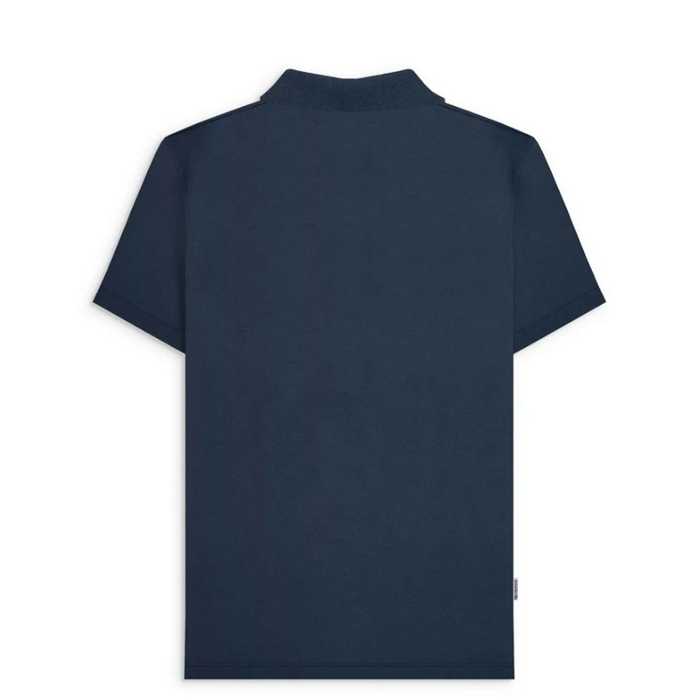 Navy-Smoke Blue - Side - Lambretta Mens Classic Yarn Dyed Stripe Logo Polo Shirt