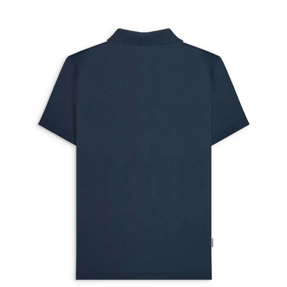 Navy-Smoke Blue - Side - Lambretta Mens Classic Yarn Dyed Stripe Logo Polo Shirt