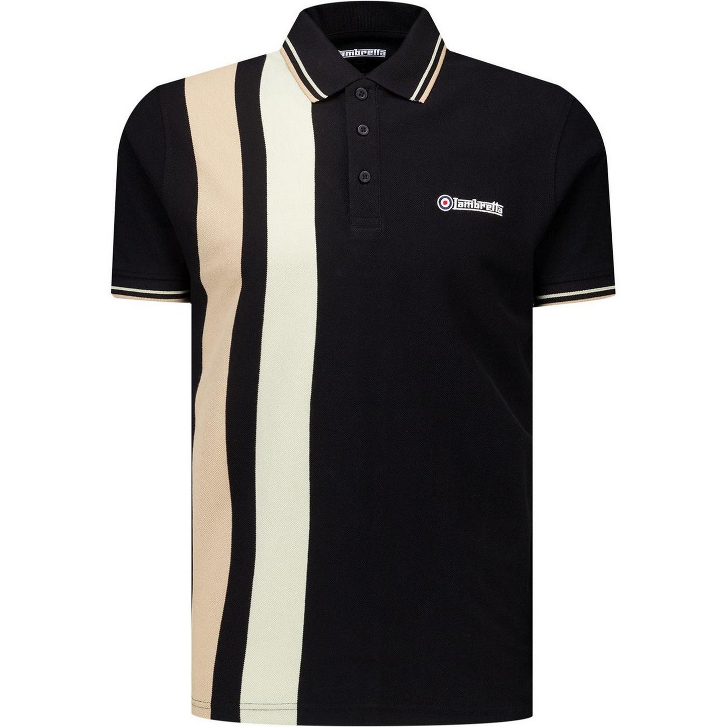 Black-Nomad - Front - Lambretta Mens Classic Yarn Dyed Stripe Logo Polo Shirt