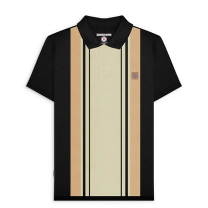 Black-Nomad - Front - Lambretta Mens Classic Yarn Dyed Stripe Logo Polo Shirt