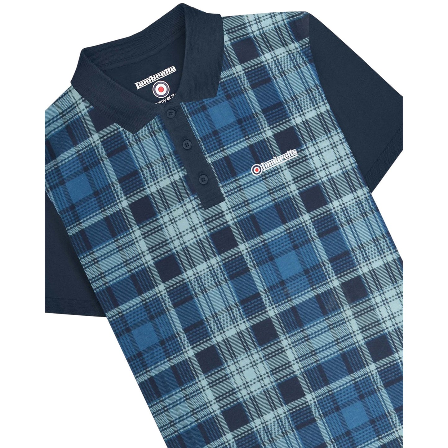 Navy - Side - Lambretta Mens Classic Checked Polo Shirt