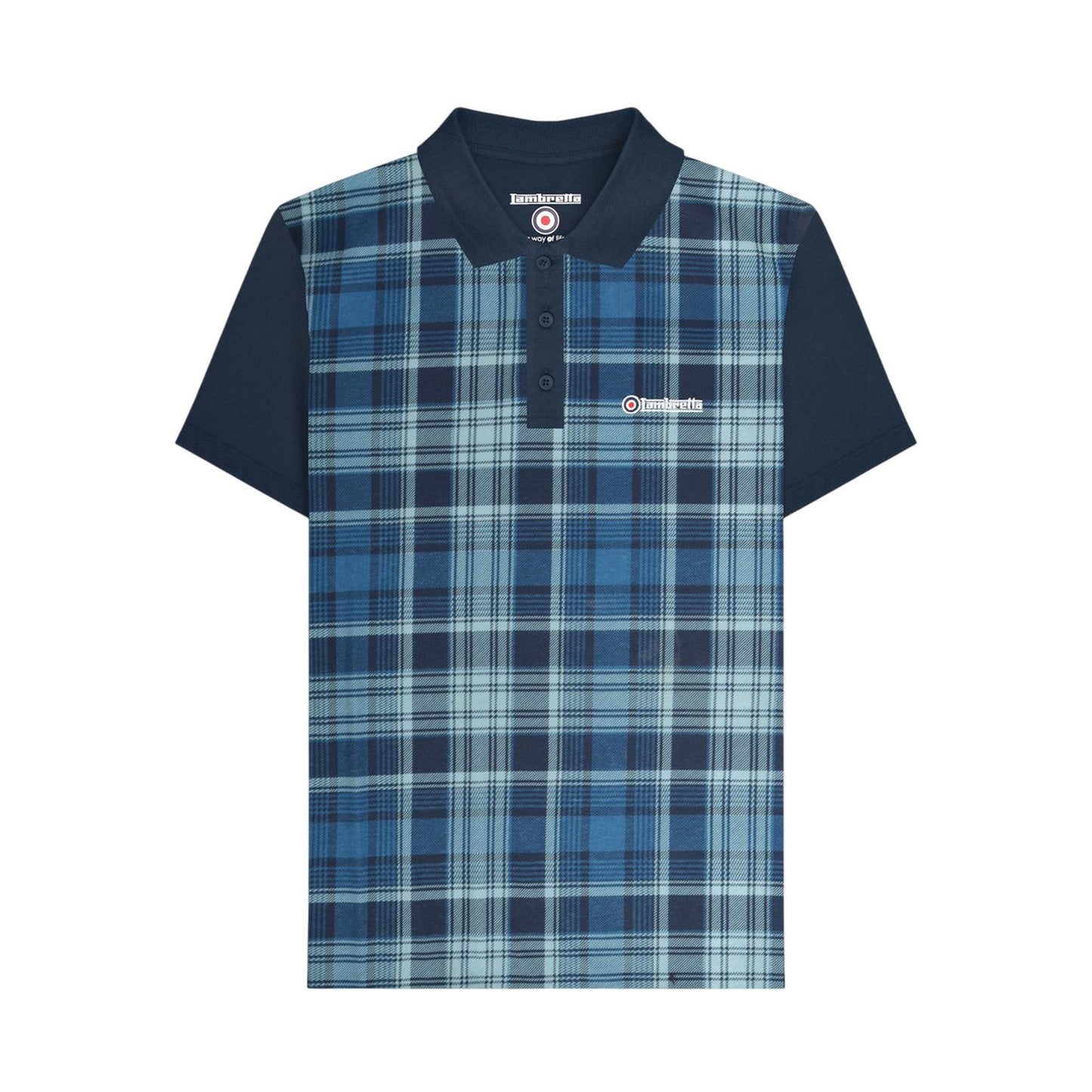 Navy - Front - Lambretta Mens Classic Checked Polo Shirt