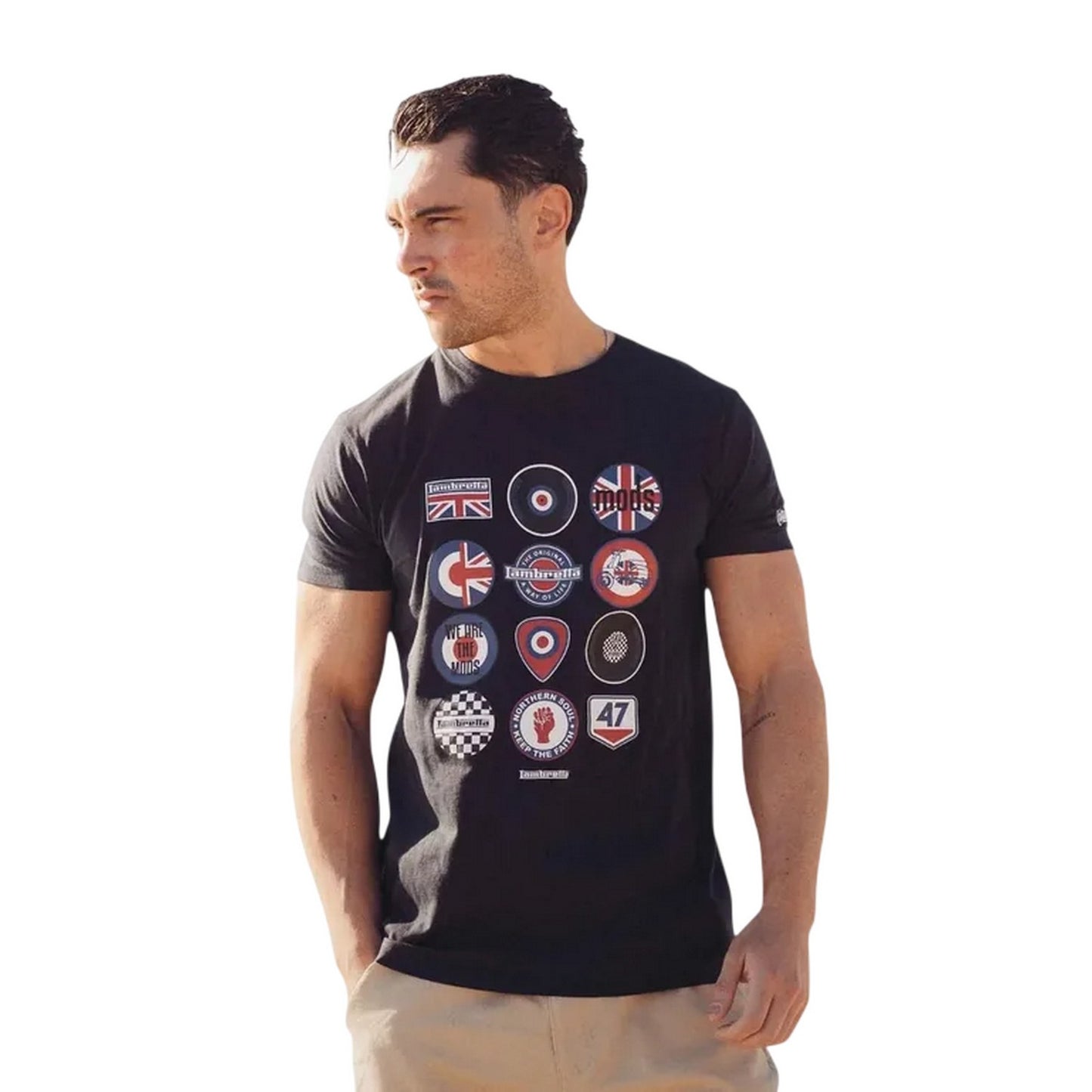 Navy - Side - Lambretta Unisex Adult Cotton Badge T-Shirt