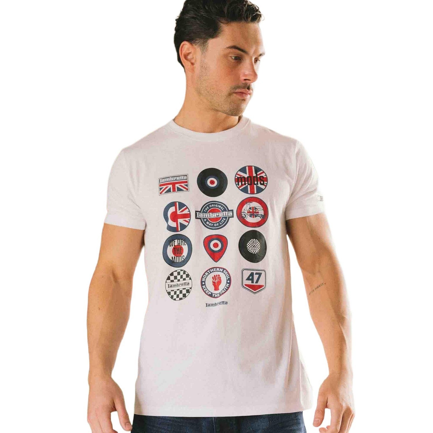 White - Side - Lambretta Unisex Adult Cotton Badge T-Shirt