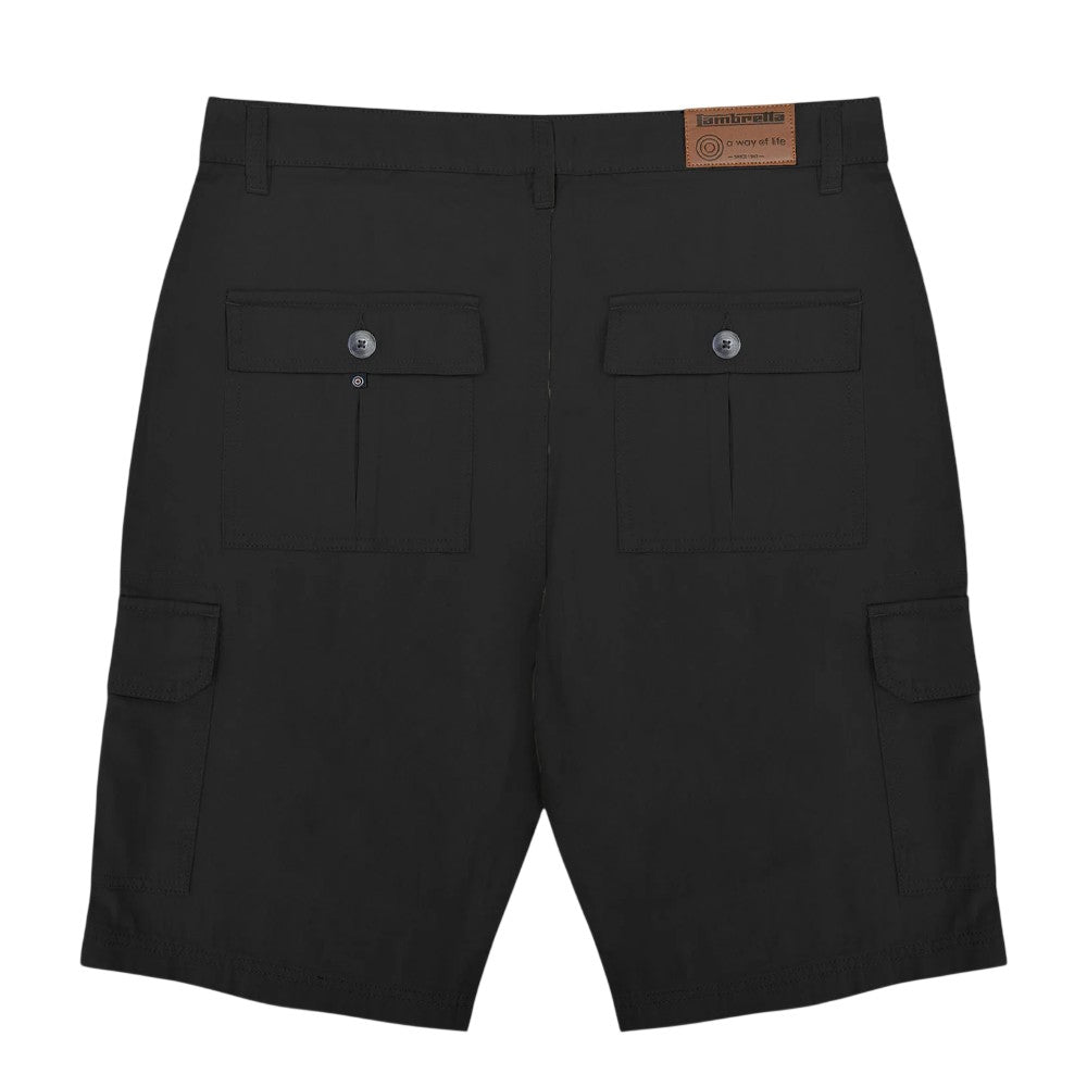 Black - Back - Lambretta Mens Rubberised Logo Cargo Shorts
