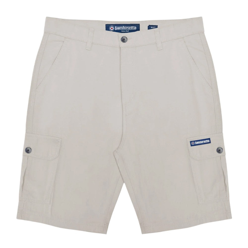 Oatmeal - Front - Lambretta Mens Rubberised Logo Cargo Shorts