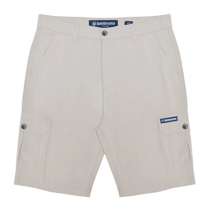 Oatmeal - Front - Lambretta Mens Rubberised Logo Cargo Shorts
