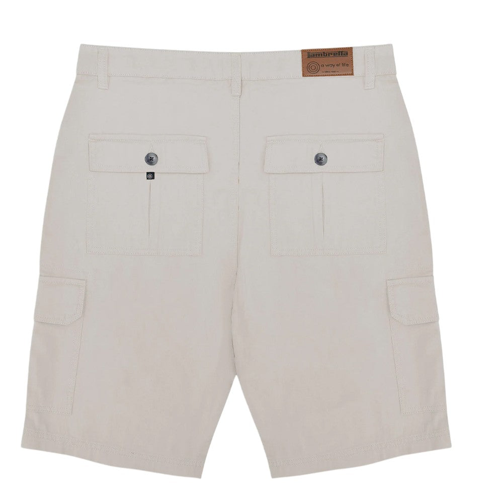 Oatmeal - Back - Lambretta Mens Rubberised Logo Cargo Shorts