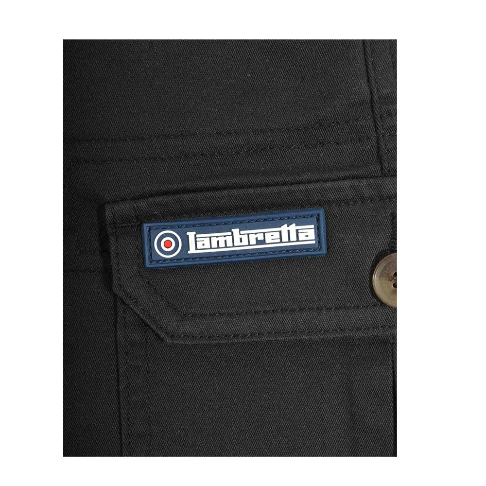 Black - Side - Lambretta Mens Rubberised Logo Cargo Shorts