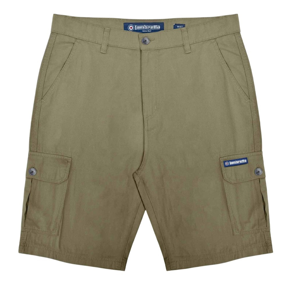 Khaki Green - Front - Lambretta Mens Rubberised Logo Cargo Shorts