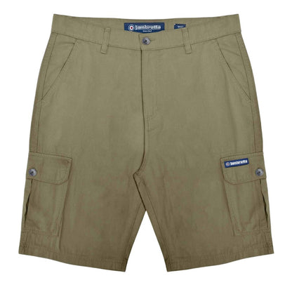 Khaki Green - Front - Lambretta Mens Rubberised Logo Cargo Shorts