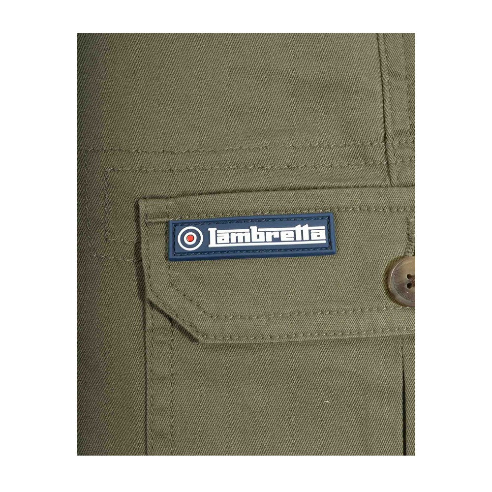 Khaki Green - Side - Lambretta Mens Rubberised Logo Cargo Shorts