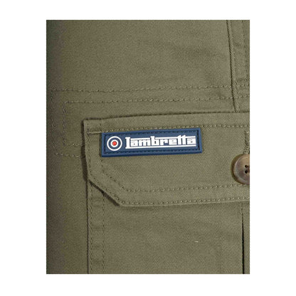 Khaki Green - Side - Lambretta Mens Rubberised Logo Cargo Shorts