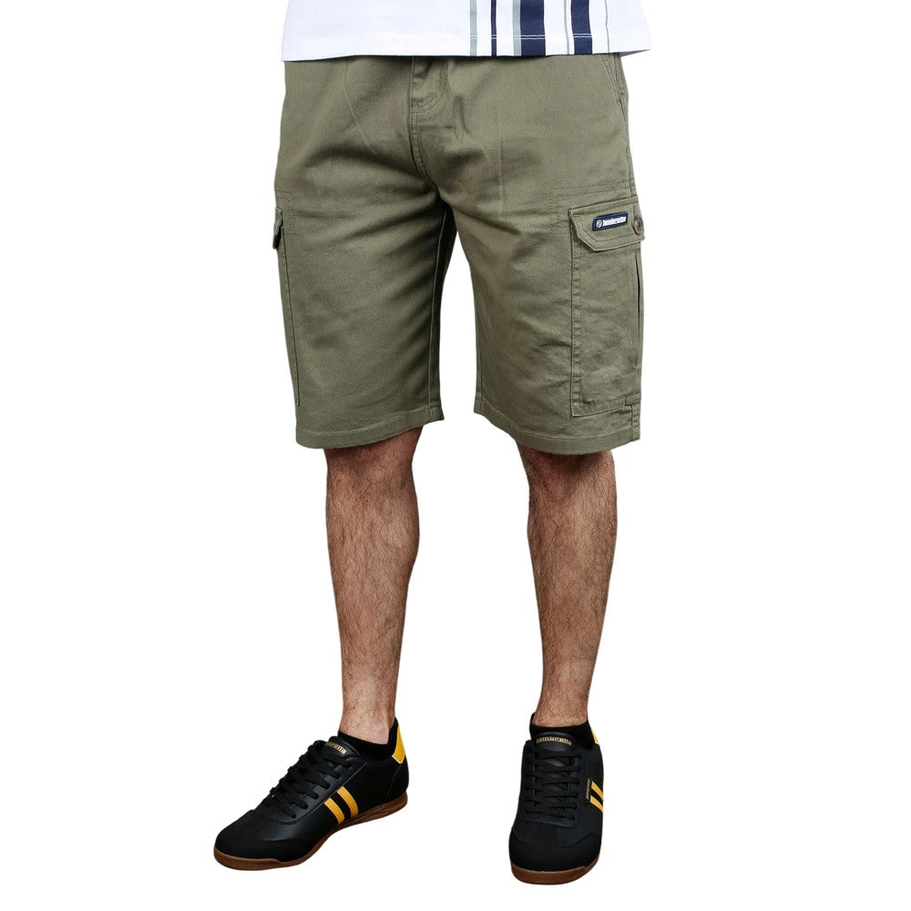 Khaki Green - Lifestyle - Lambretta Mens Rubberised Logo Cargo Shorts