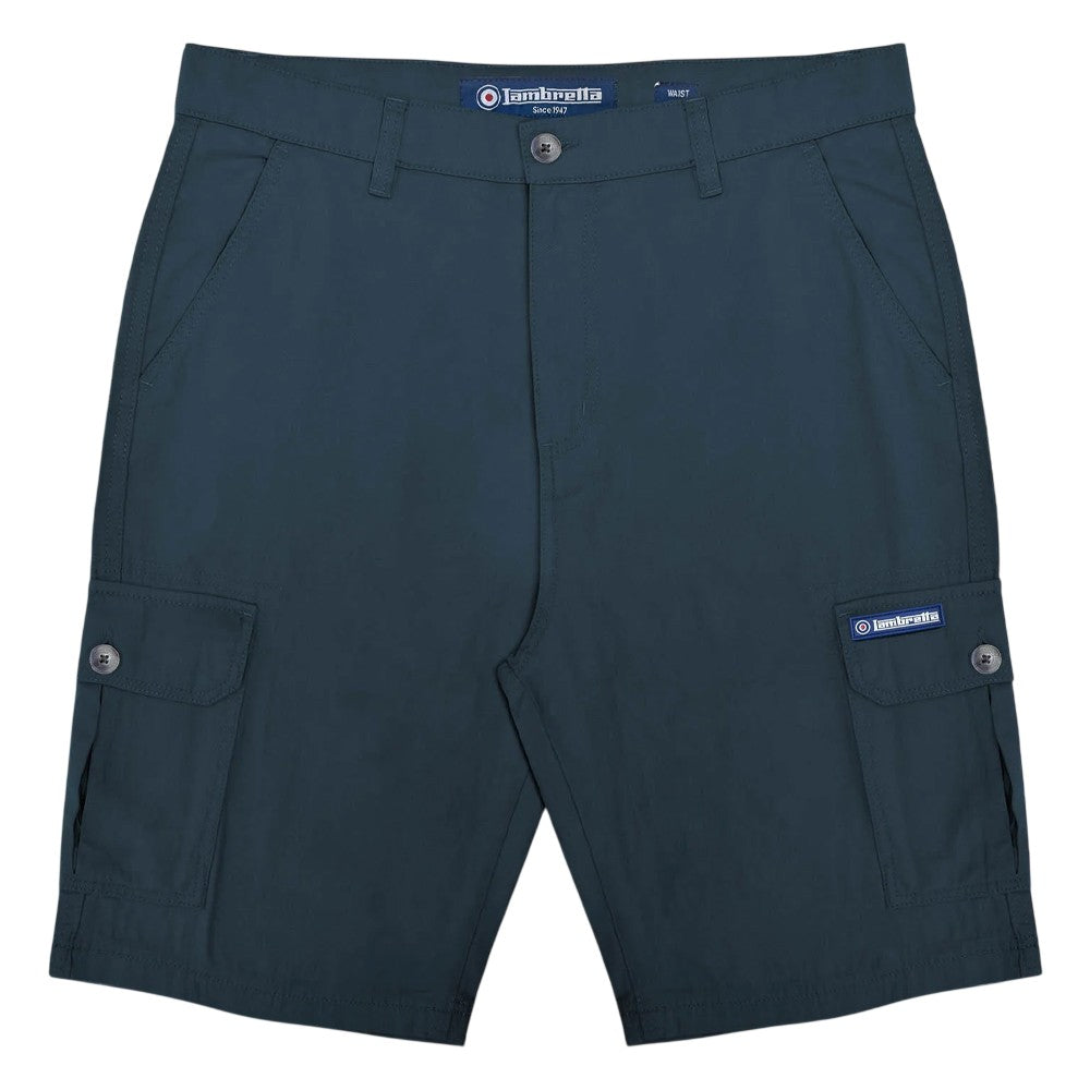 Navy - Front - Lambretta Mens Rubberised Logo Cargo Shorts