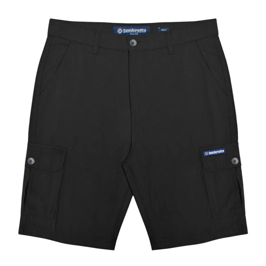 Black - Front - Lambretta Mens Rubberised Logo Cargo Shorts
