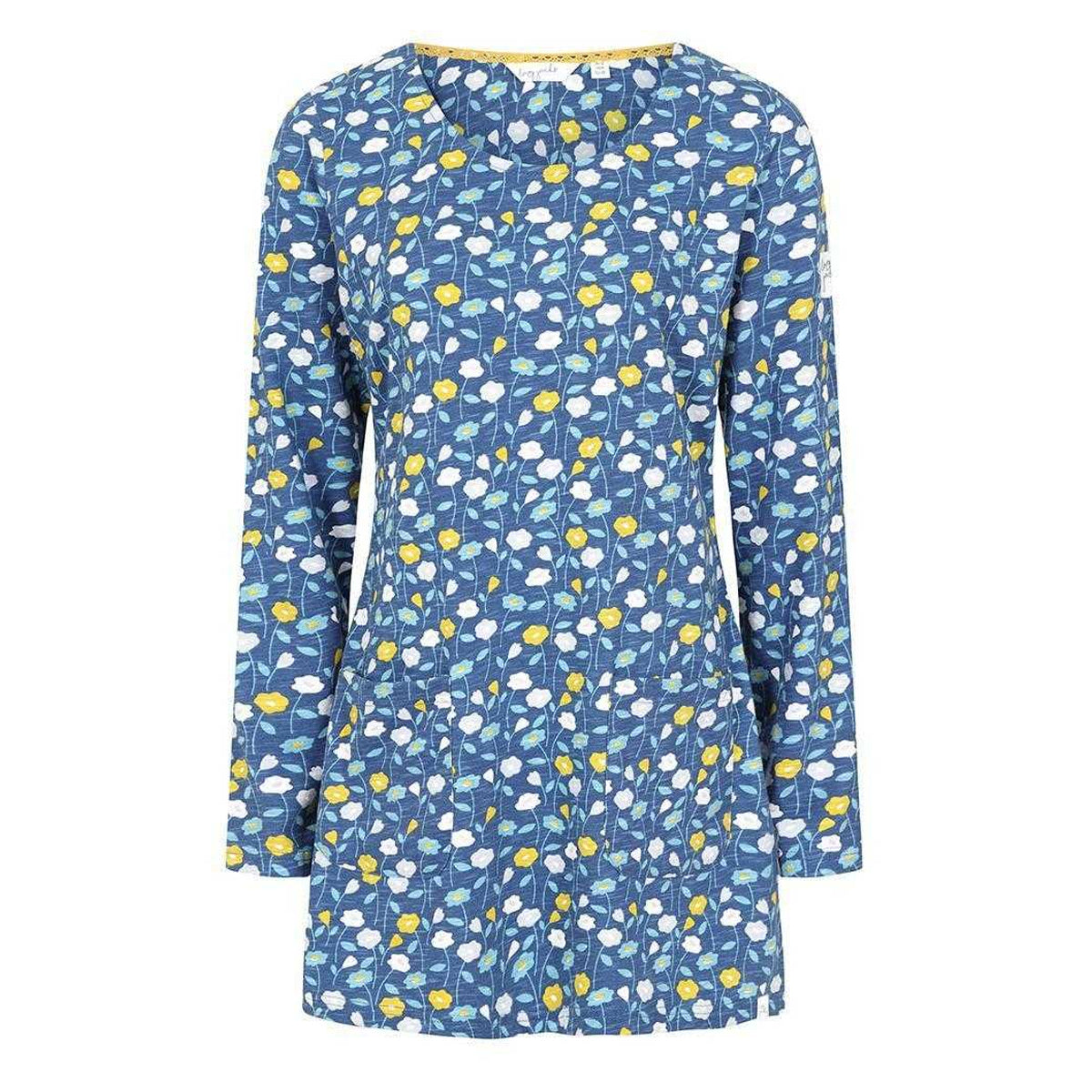 Blue-White-Yellow - Front - Lazy Jacks Womens-Ladies Daisy Tunic Top