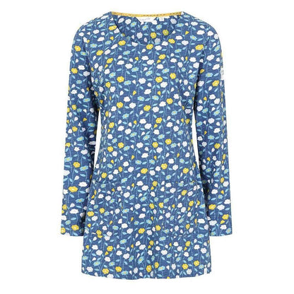 Blue-White-Yellow - Front - Lazy Jacks Womens-Ladies Daisy Tunic Top