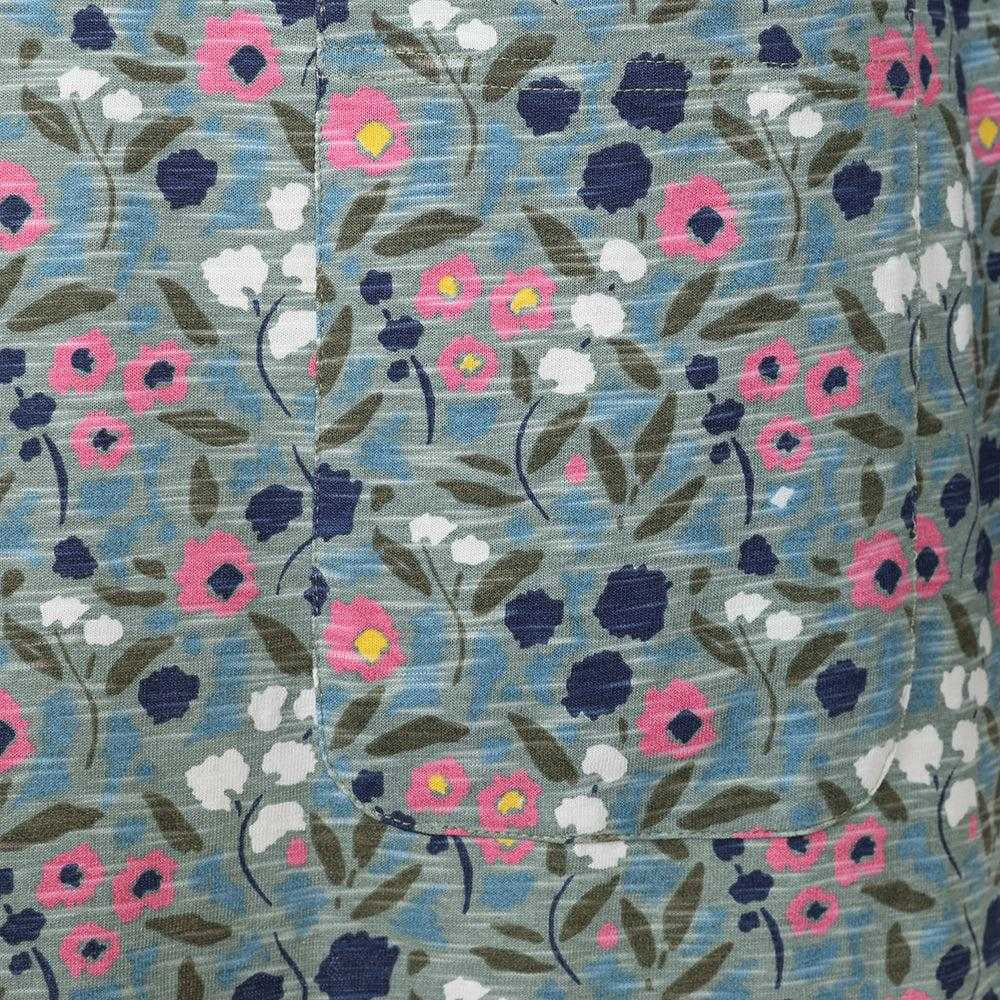 Green-Pink - Side - Lazy Jacks Womens-Ladies Pansy Pocket Tunic Top