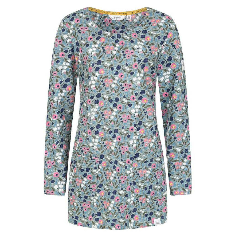 Green-Pink - Front - Lazy Jacks Womens-Ladies Pansy Pocket Tunic Top