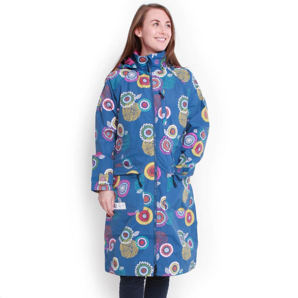 Blue-Pink - Back - Lazy Jacks Womens-Ladies Spiral Long Length Waterproof Jacket