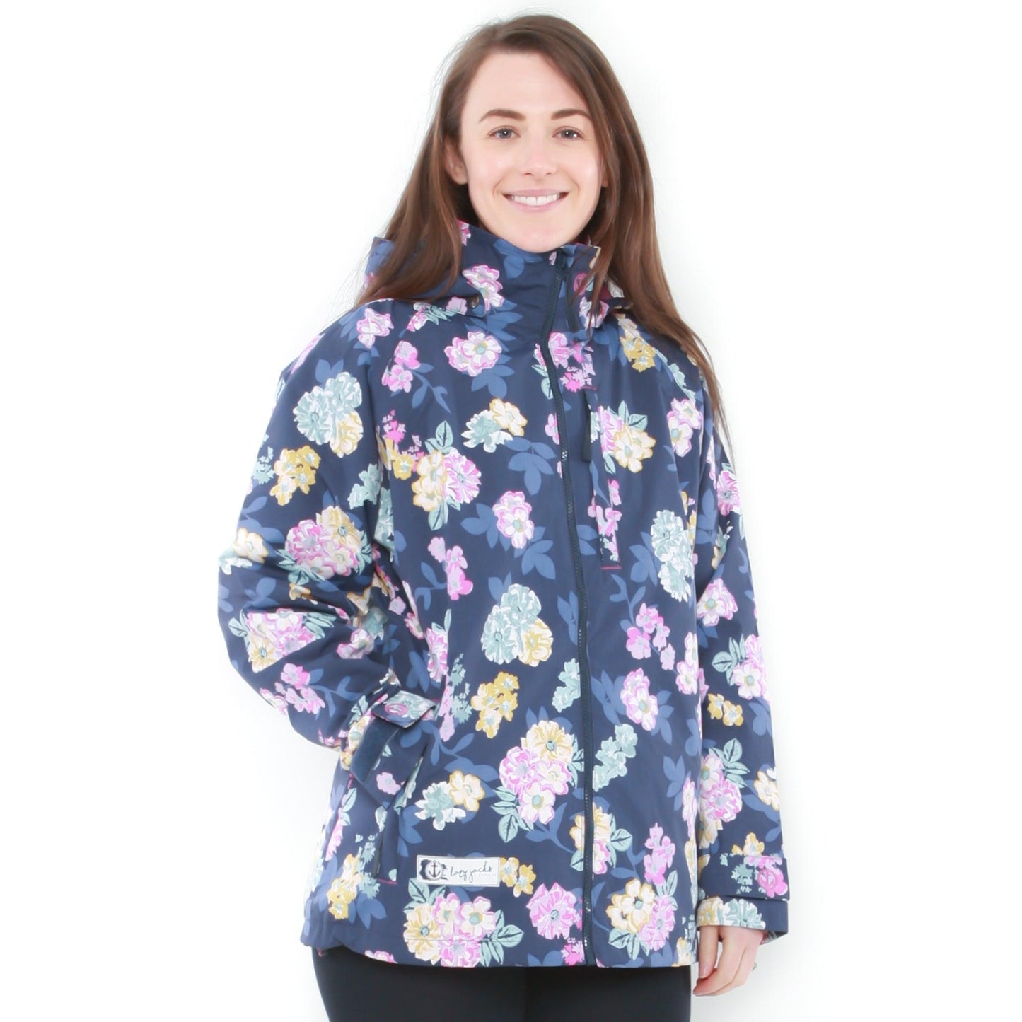 Navy Blue-Pink-Yellow - Back - Lazy Jacks Womens-Ladies Blossom Waterproof Jacket