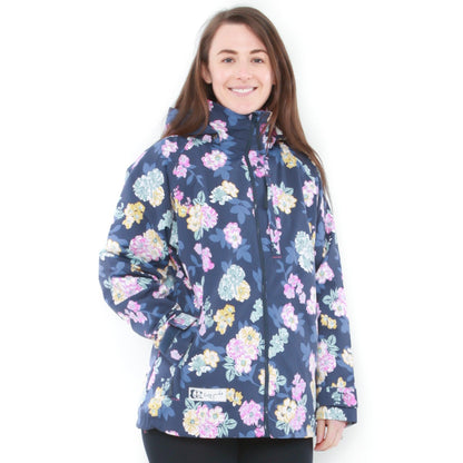 Navy Blue-Pink-Yellow - Back - Lazy Jacks Womens-Ladies Blossom Waterproof Jacket